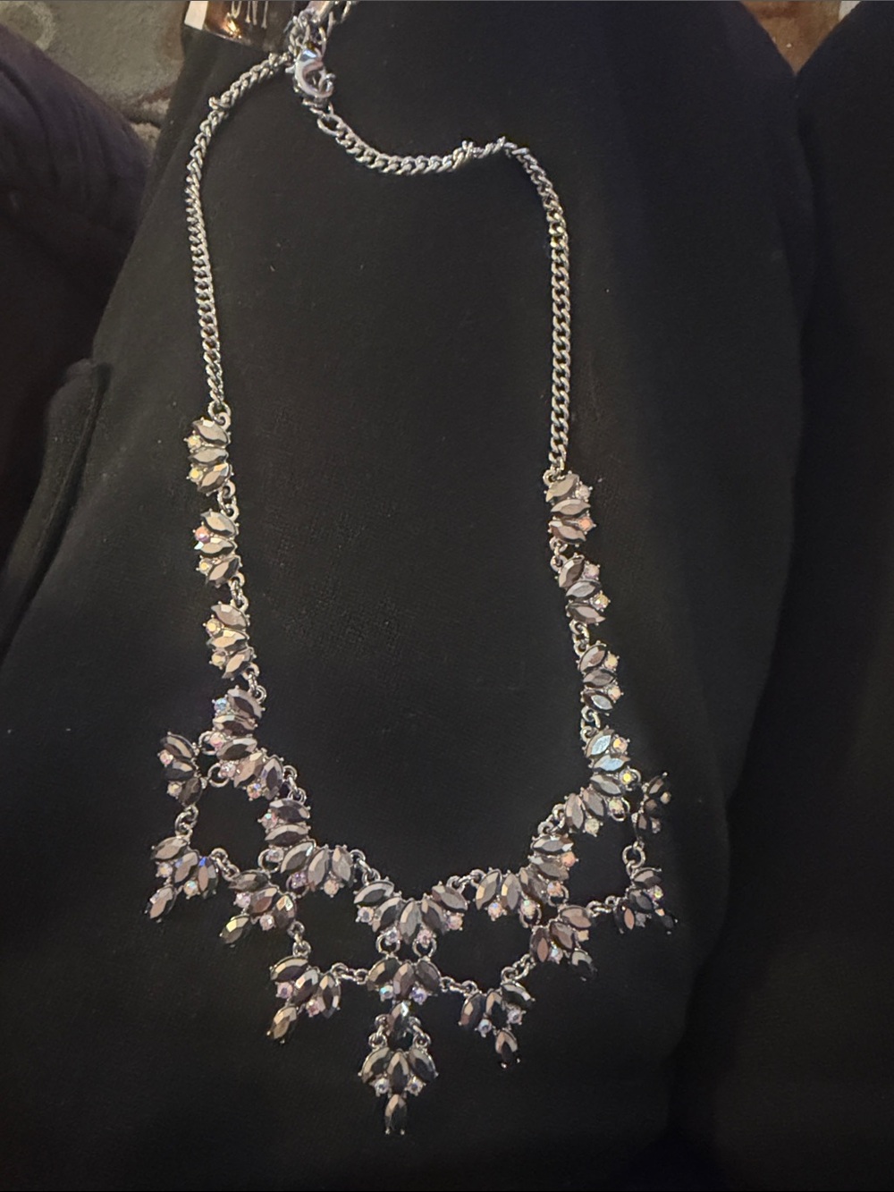 Silver Crystal Statement Necklace - Sparkling Clear Stones